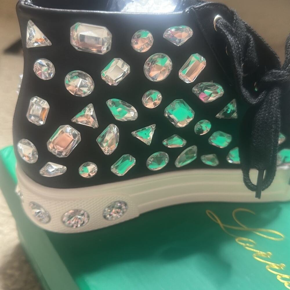 LAUREN LORRAINE NEW IN BOX HILANA BLACK EMBELLISHED HIGH TOP SNEAKERS Size 5.5 - Picture 13 of 15